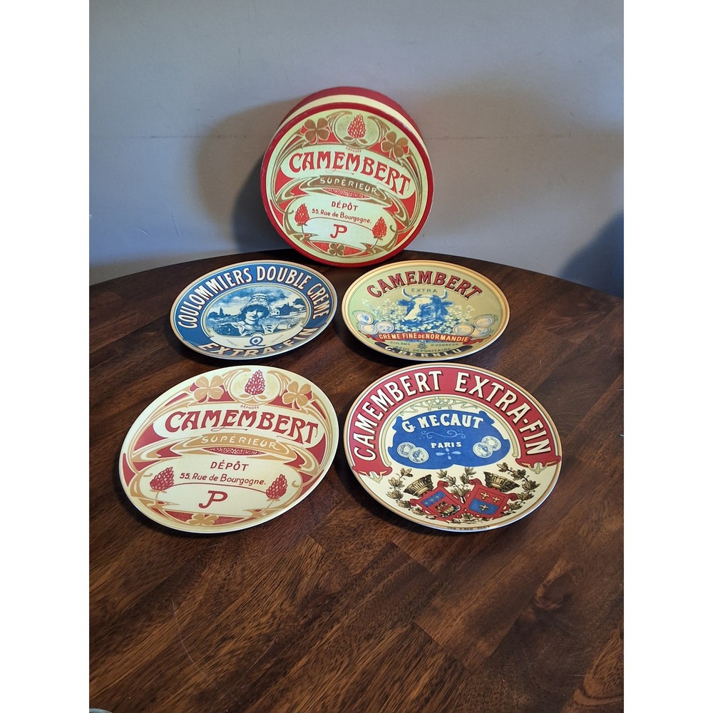 BIA Cordon Bleu Vintage French Cheese Label 8 Inch Porcelain Plates Set of 4